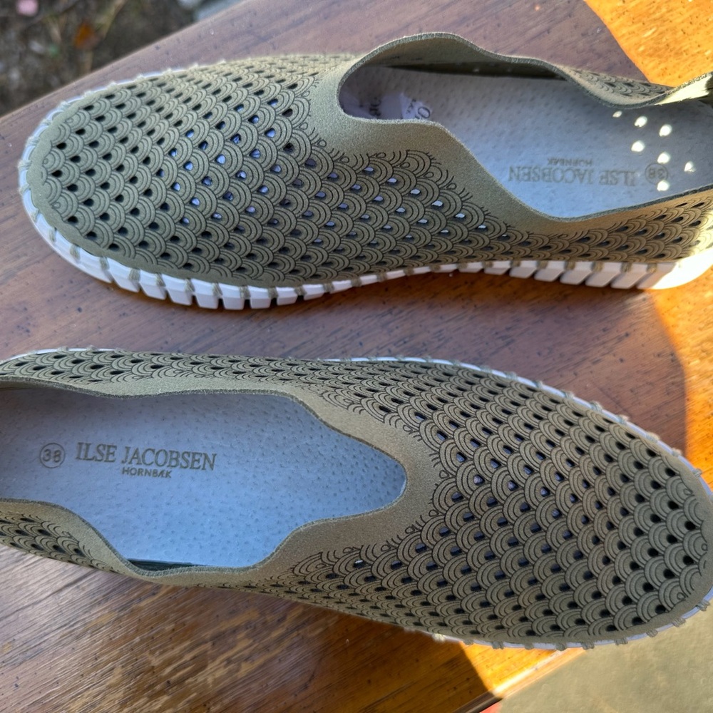 Ilse Jacobsen Khaki Patterned Slip-Ons